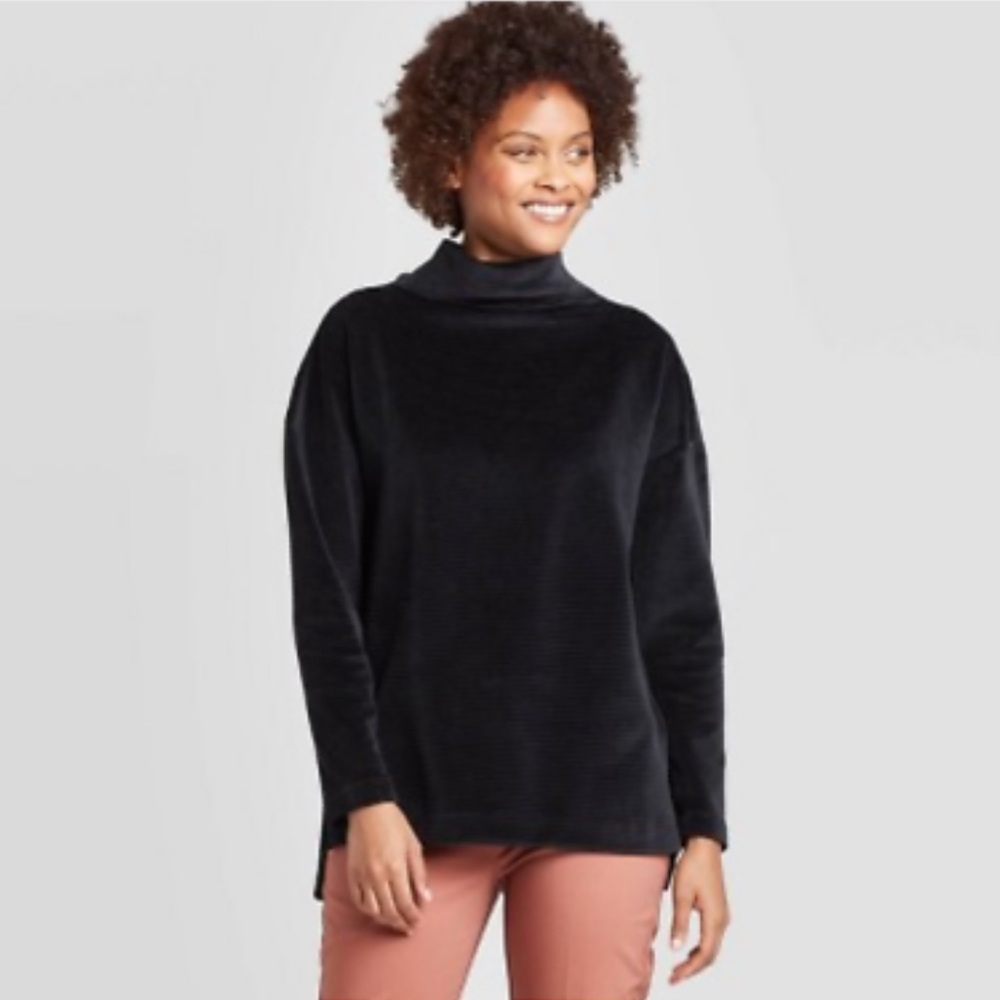 a new day Mock Neck Velour Rib Knit Top Black Long Sleeve Women’s Medium
